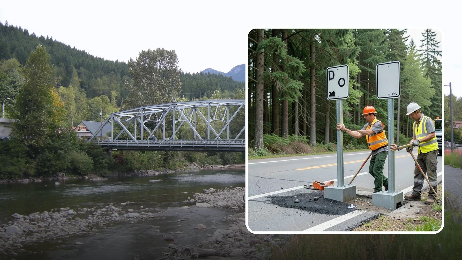 Sign Post Installation in Skykomish, King County, WA - Setting of U-channel, square-tube, and breakaway sign posts with proper foundations and clear-zone compliance.