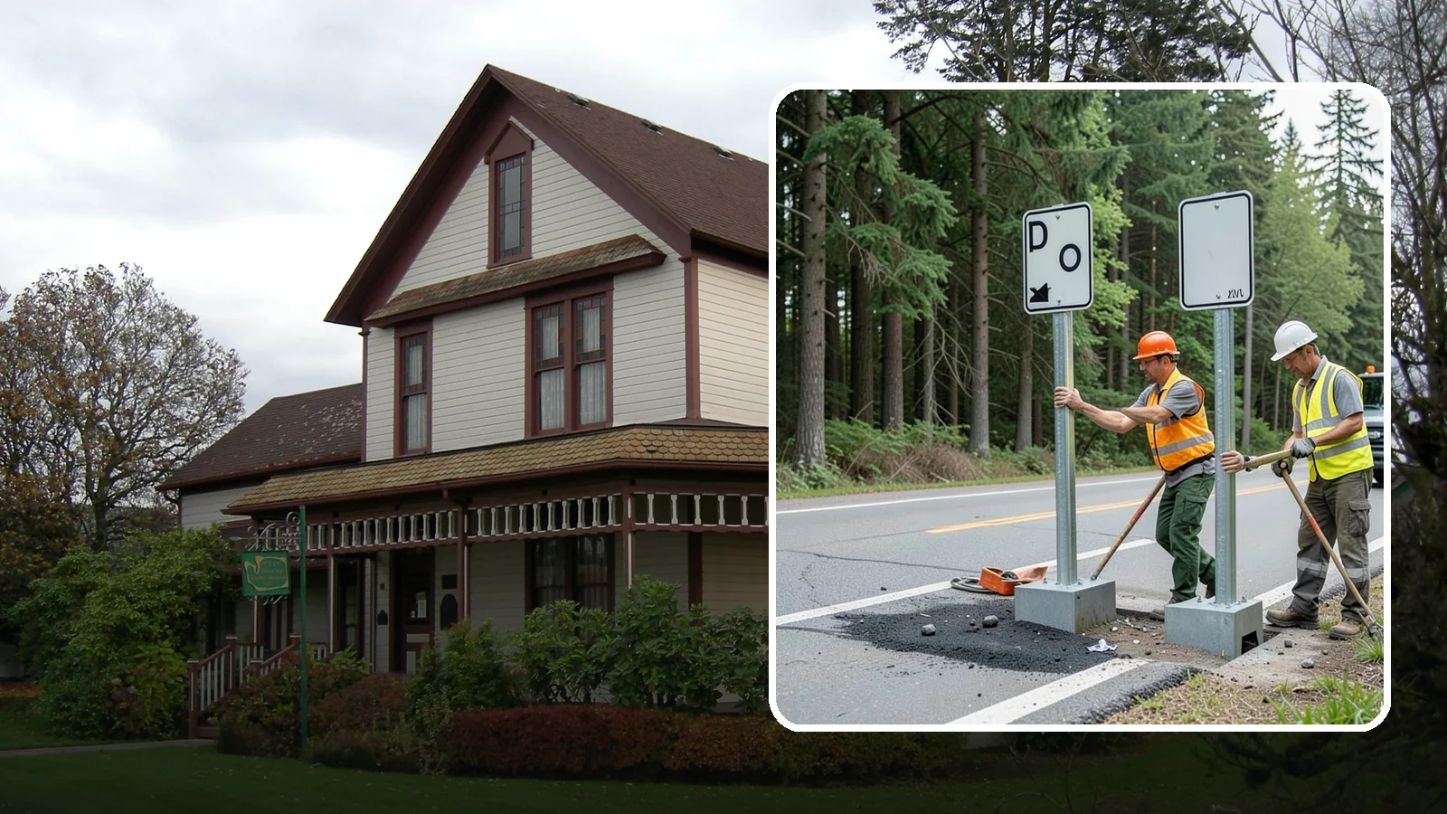 Sign Post Installation in Sumner, Pierce County, WA - Setting of U-channel, square-tube, and breakaway sign posts with proper foundations and clear-zone compliance.