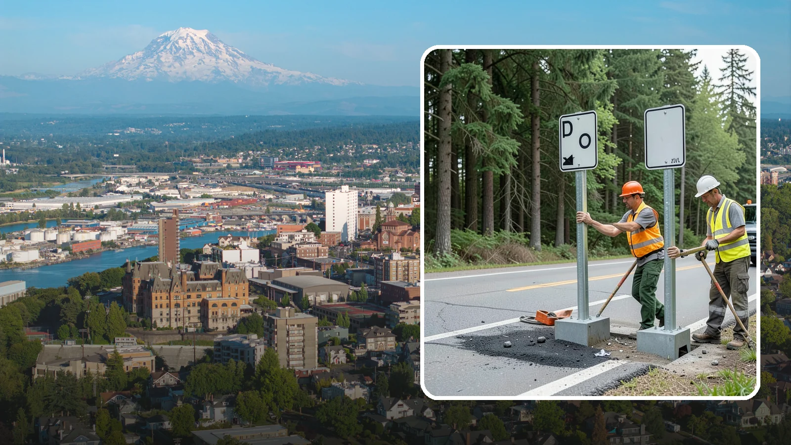 Sign Post Installation in Tacoma, Pierce County, WA - Setting of U-channel, square-tube, and breakaway sign posts with proper foundations and clear-zone compliance.