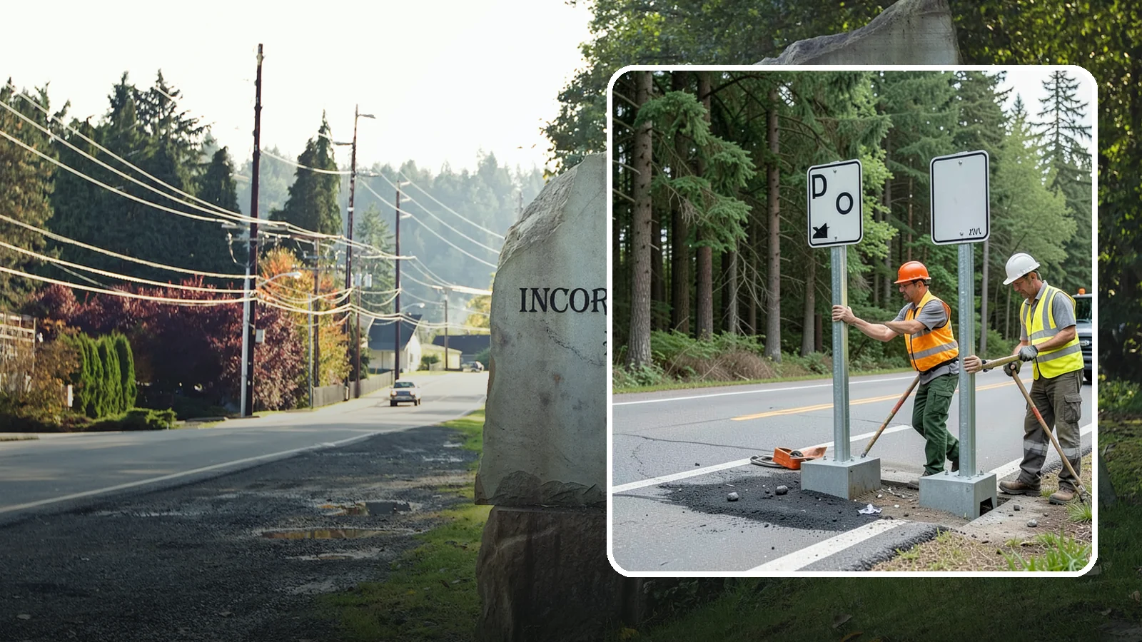 Sign Post Installation in Wilkeson, Pierce County, WA - Setting of U-channel, square-tube, and breakaway sign posts with proper foundations and clear-zone compliance.