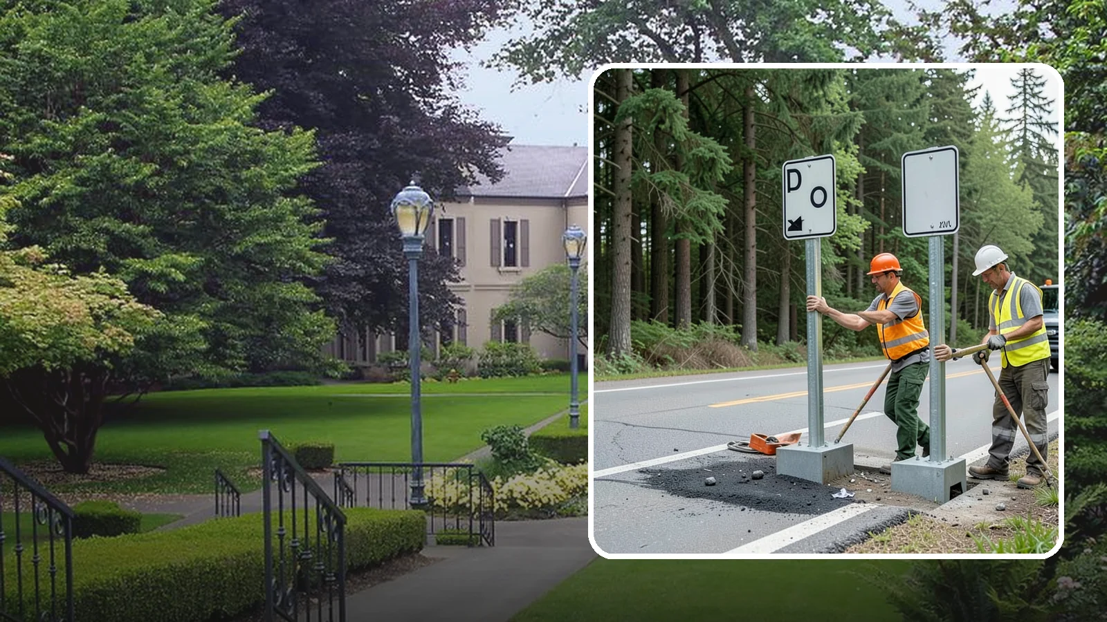 Sign Post Installation in Woodinville, King County, WA - Setting of U-channel, square-tube, and breakaway sign posts with proper foundations and clear-zone compliance.
