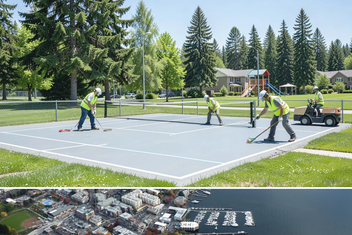 Skate Park Maintenance in Kirkland, King County, WA - Clearing and inspections continue year-round, with concrete repairs prioritized during dry-weather windows for proper curing.