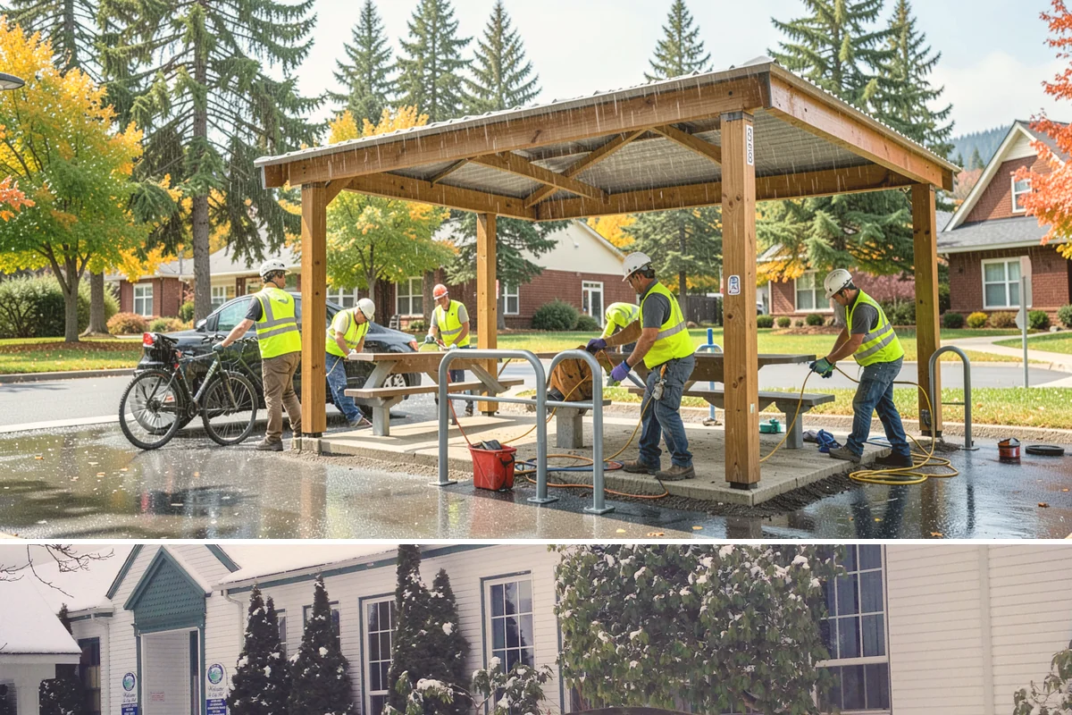 Skate Park Maintenance in Pacific, King County, WA - Clearing and inspections continue year-round, with concrete repairs prioritized during dry-weather windows for proper curing.