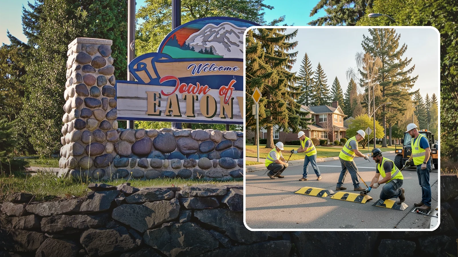 Speed Bump Installation in Eatonville, Pierce County, WA - Speed bumps and humps calm traffic in neighborhoods, lots, and around public facilities.