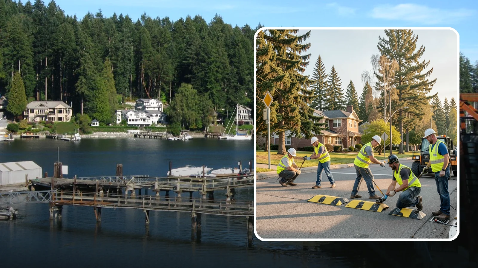 Speed Bump Installation in Gig Harbor, Pierce County, WA - Speed bumps and humps calm traffic in neighborhoods, lots, and around public facilities.