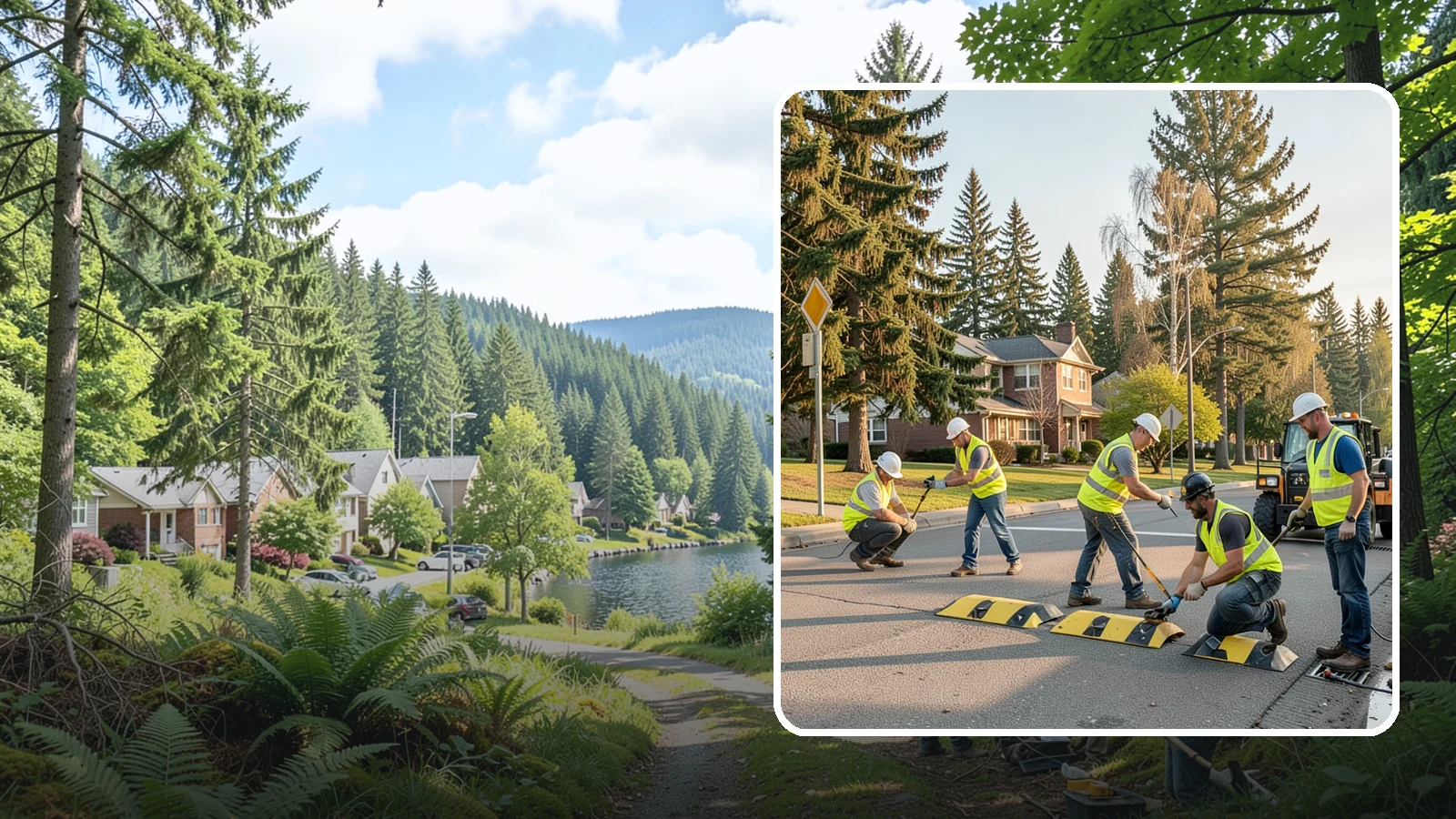Speed Bump Installation in Lake Forest Park, King County, WA - Speed bumps and humps calm traffic in neighborhoods, lots, and around public facilities.