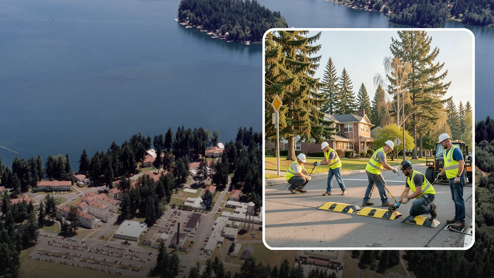 Speed Bump Installation in Lakewood, Pierce County, WA - Speed bumps and humps calm traffic in neighborhoods, lots, and around public facilities.