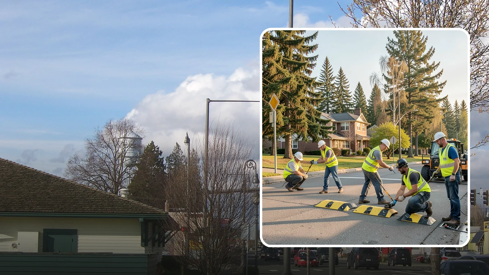 Speed Bump Installation in Marysville, Snohomish County, WA - Speed bumps and humps calm traffic in neighborhoods, lots, and around public facilities.