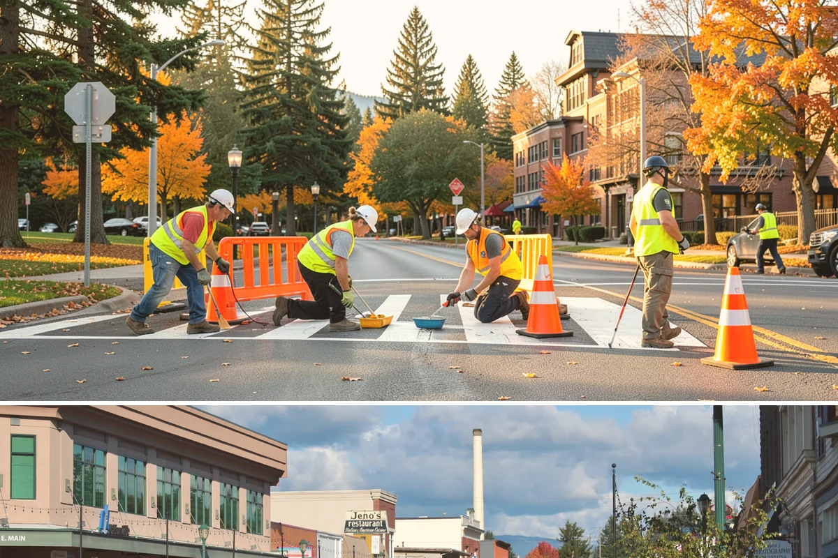 Speed Bump Installation in Monroe, Snohomish County, WA - Asphalt-formed installations favor warm, dry summer conditions, while prefabricated units can be set nearly year-round.