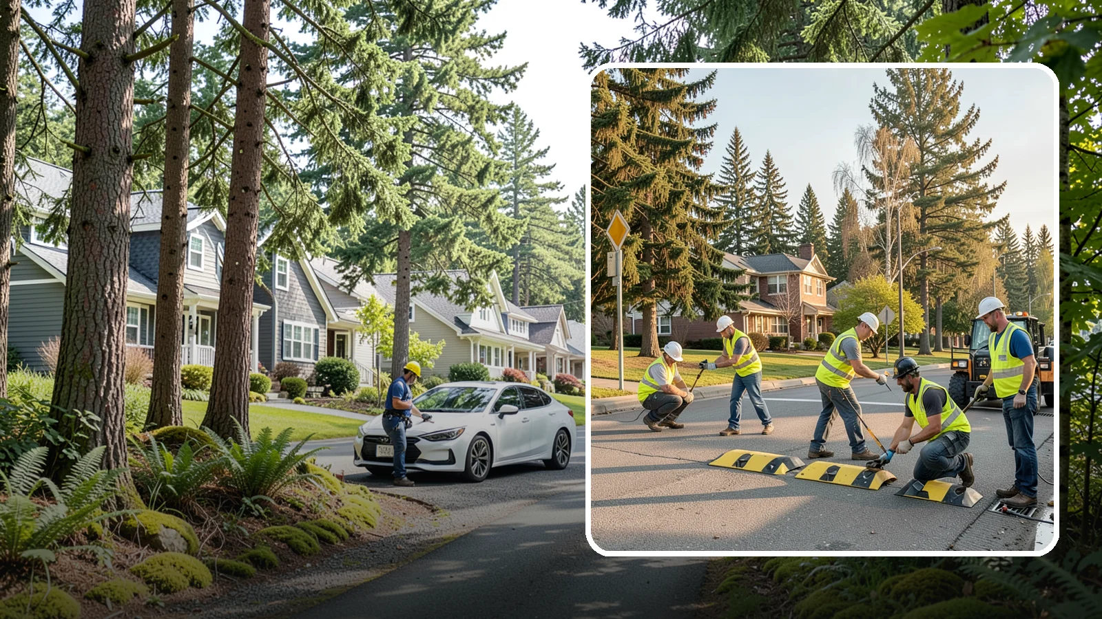 Speed Bump Installation in Normandy Park, King County, WA - Speed bumps and humps calm traffic in neighborhoods, lots, and around public facilities.