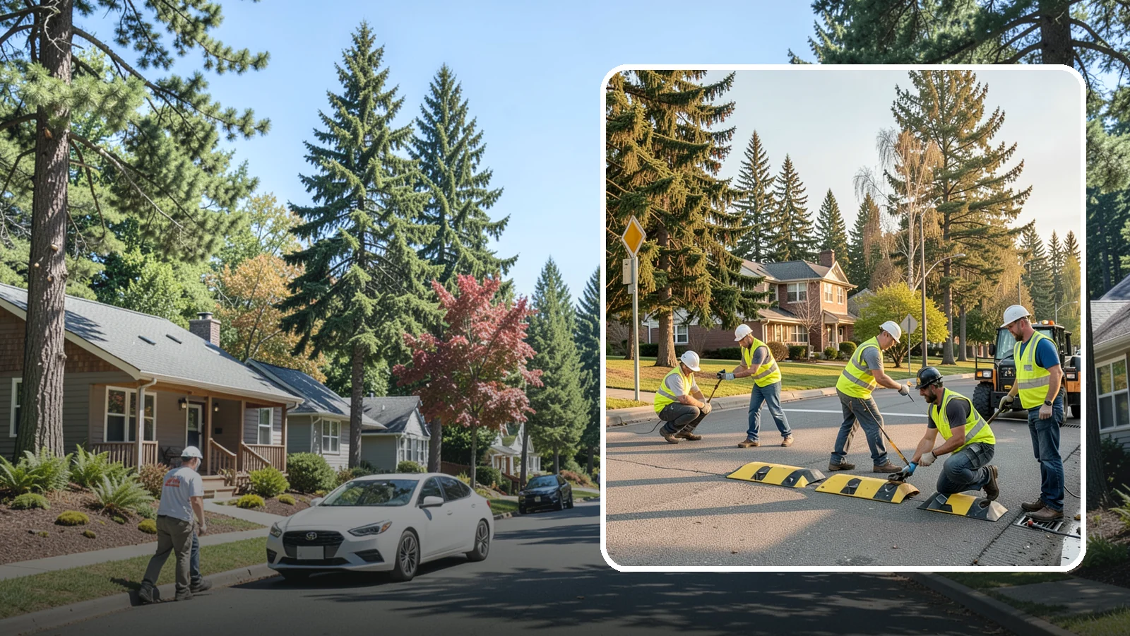 Speed Bump Installation in Orting, Pierce County, WA - Speed bumps and humps calm traffic in neighborhoods, lots, and around public facilities.