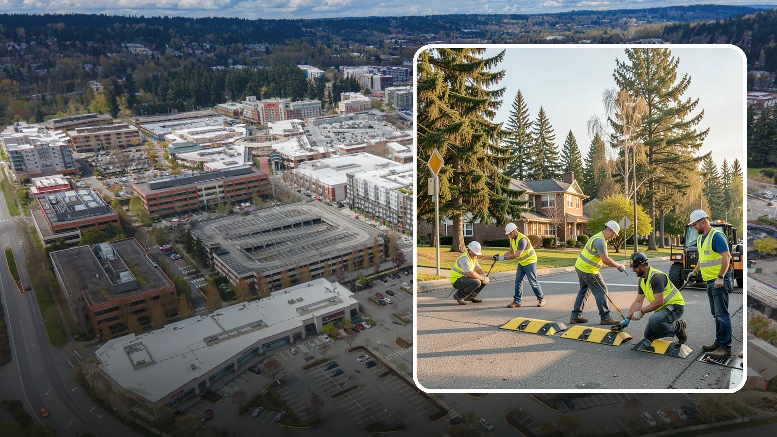 Speed Bump Installation in Redmond, King County, WA - Speed bumps and humps calm traffic in neighborhoods, lots, and around public facilities.
