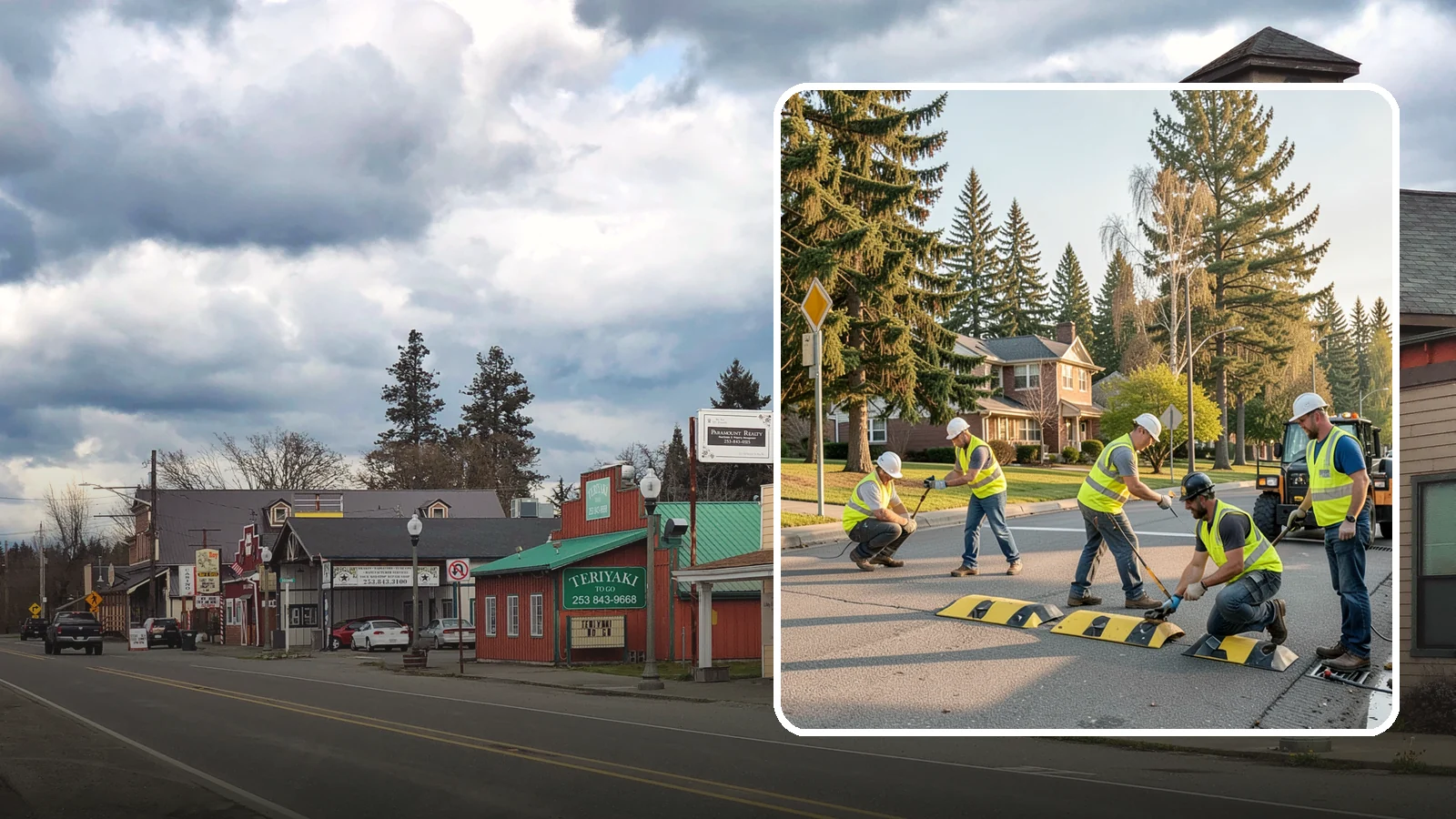 Speed Bump Installation in Roy, Pierce County, WA - Speed bumps and humps calm traffic in neighborhoods, lots, and around public facilities.