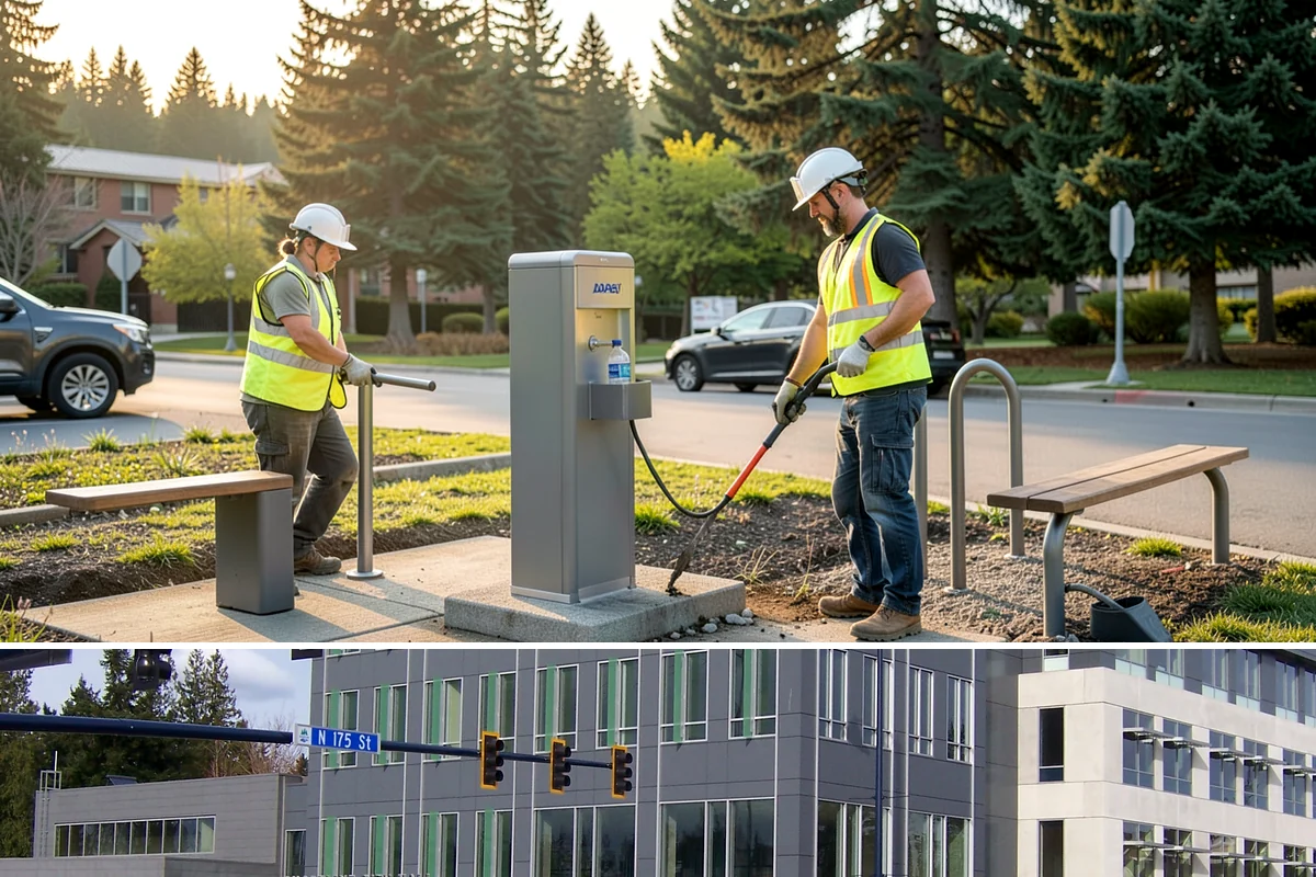 Speed Bump Installation in Shoreline, King County, WA - Asphalt-formed installations favor warm, dry summer conditions, while prefabricated units can be set nearly year-round.