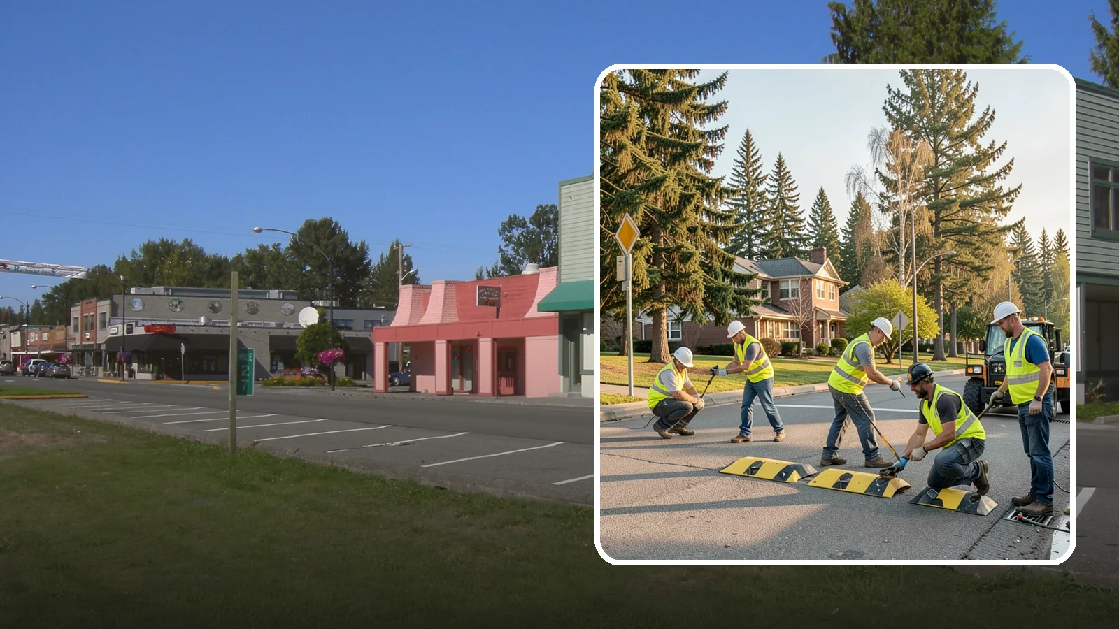 Speed Bump Installation in Snoqualmie, King County, WA - Speed bumps and humps calm traffic in neighborhoods, lots, and around public facilities.