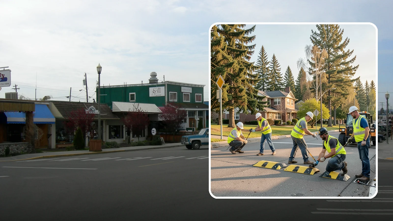 Speed Bump Installation in Stanwood, Snohomish County, WA - Speed bumps and humps calm traffic in neighborhoods, lots, and around public facilities.