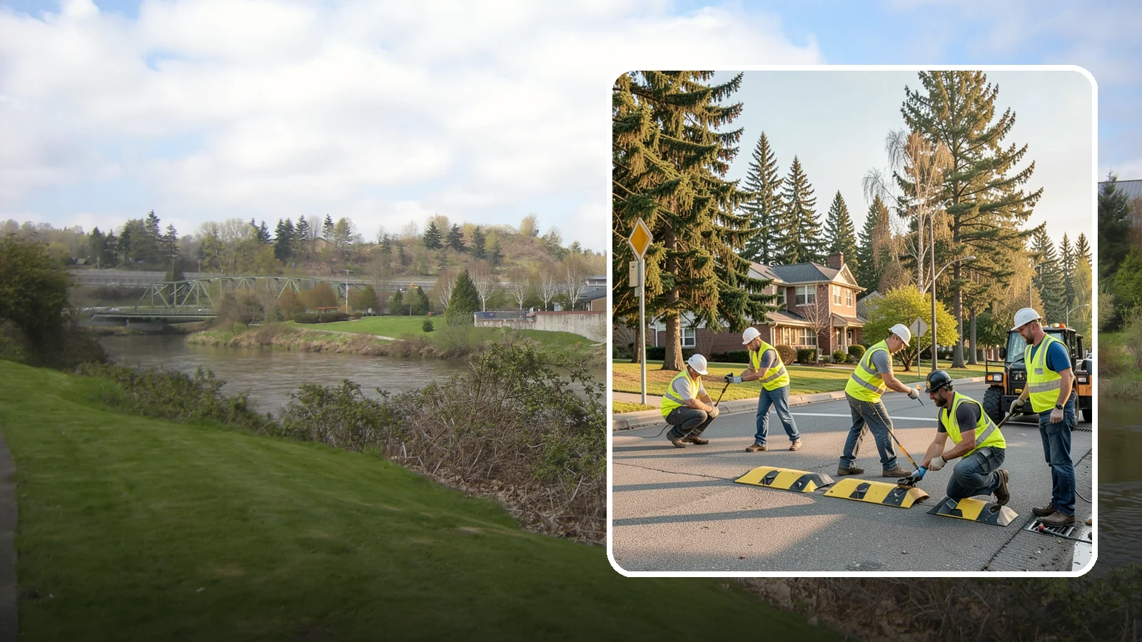 Speed Bump Installation in Tukwila, King County, WA - Speed bumps and humps calm traffic in neighborhoods, lots, and around public facilities.