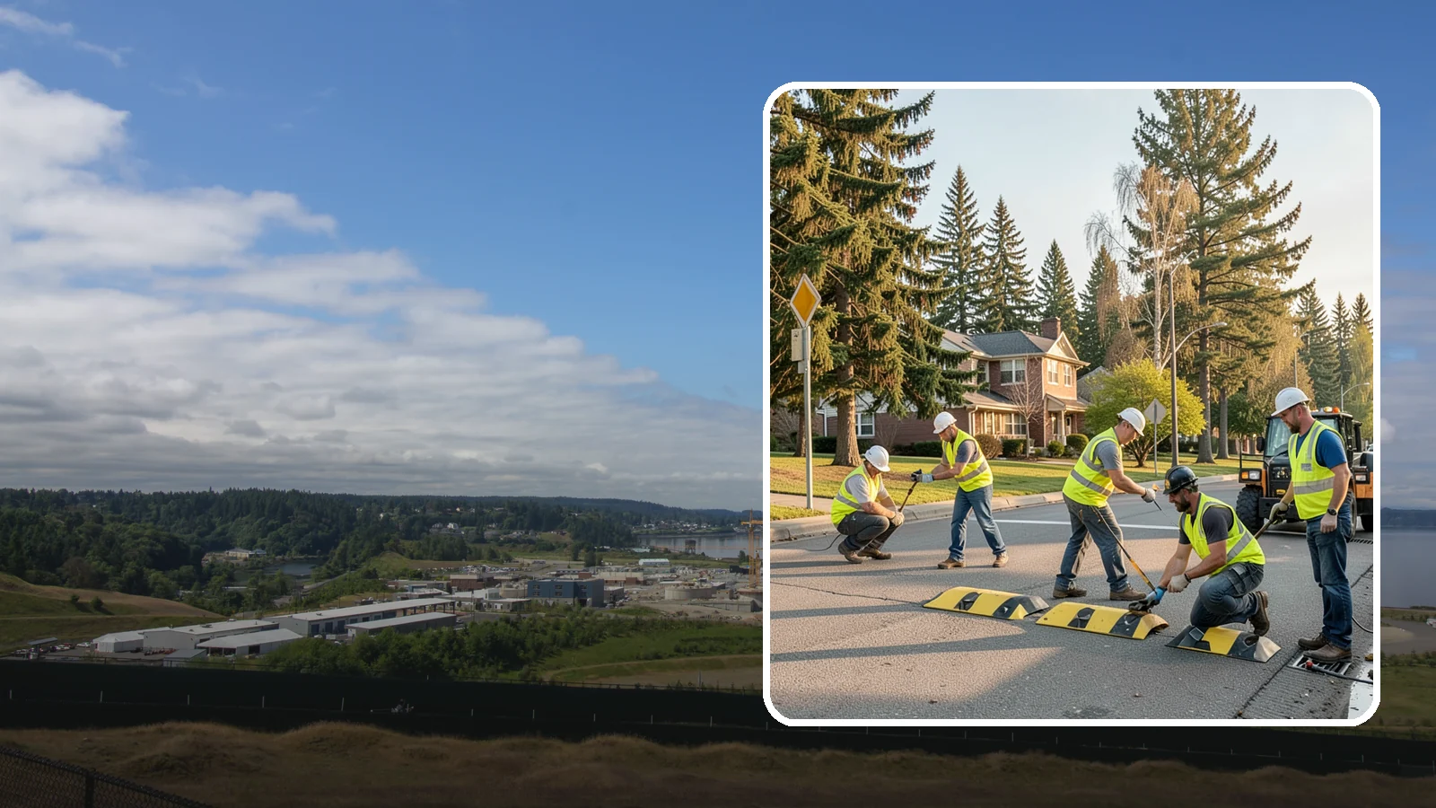 Speed Bump Installation in University Place, Pierce County, WA - Speed bumps and humps calm traffic in neighborhoods, lots, and around public facilities.