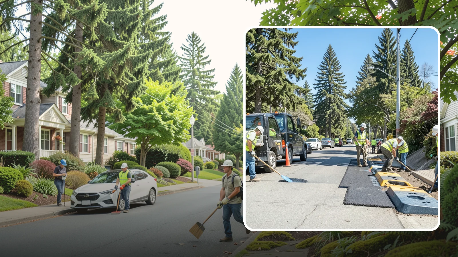 Speed Hump Construction in Beaux Arts Village, King County, WA - Asphalt speed humps and tables that calm traffic on residential streets and through park zones.