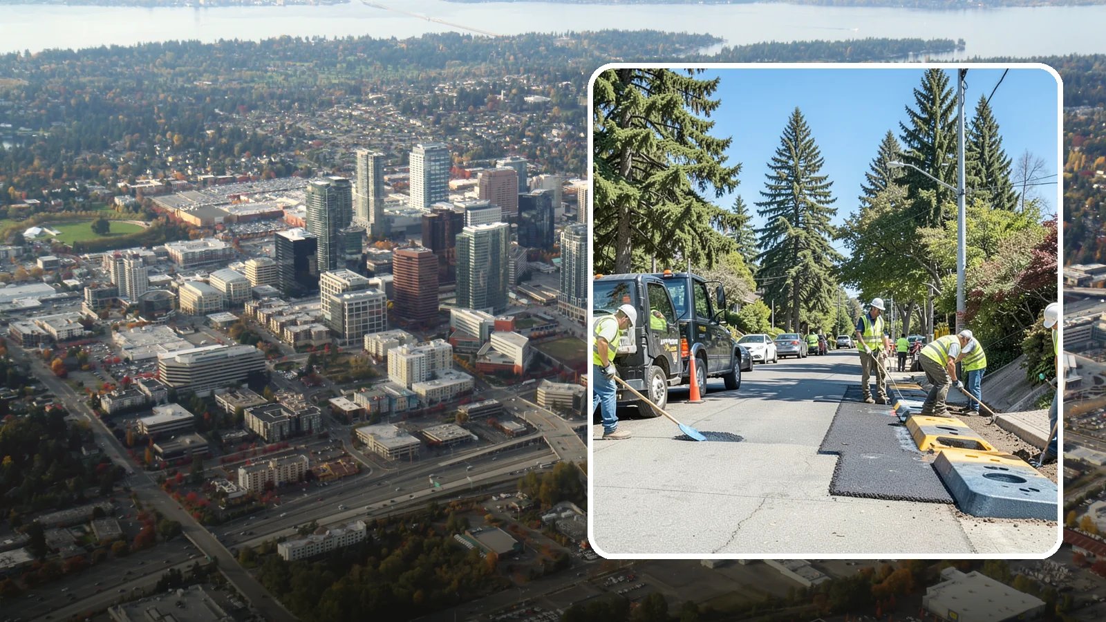 Speed Hump Construction in Bellevue, King County, WA - Asphalt speed humps and tables that calm traffic on residential streets and through park zones.