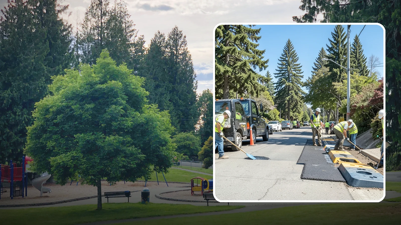 Speed Hump Construction in Bonney Lake, Pierce County, WA - Asphalt speed humps and tables that calm traffic on residential streets and through park zones.