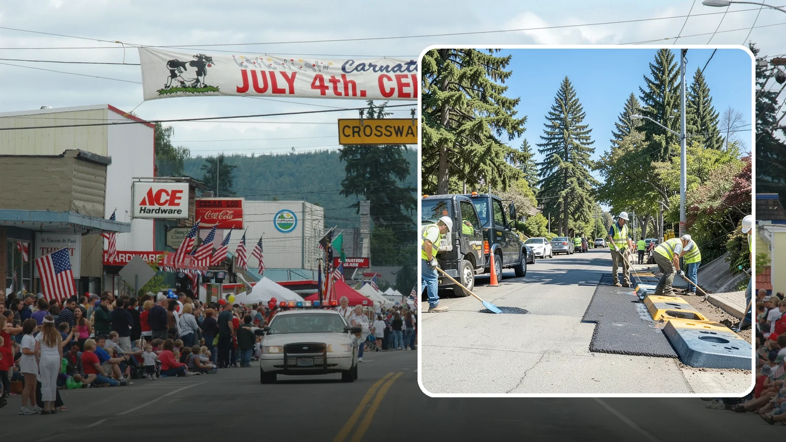 Speed Hump Construction in Carnation, King County, WA - Asphalt speed humps and tables that calm traffic on residential streets and through park zones.