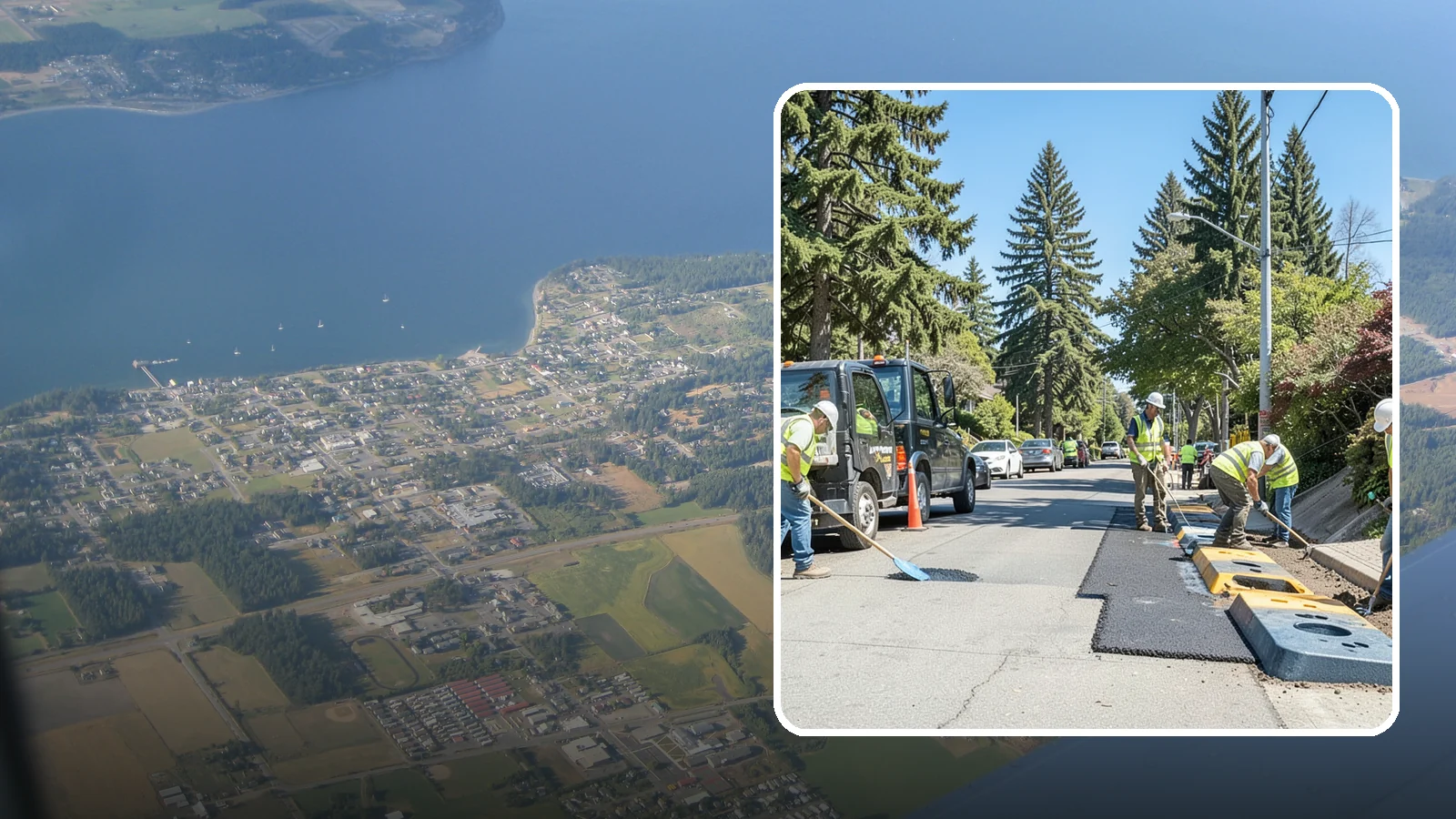 Speed Hump Construction in Coupeville, Island County, WA - Asphalt speed humps and tables that calm traffic on residential streets and through park zones.
