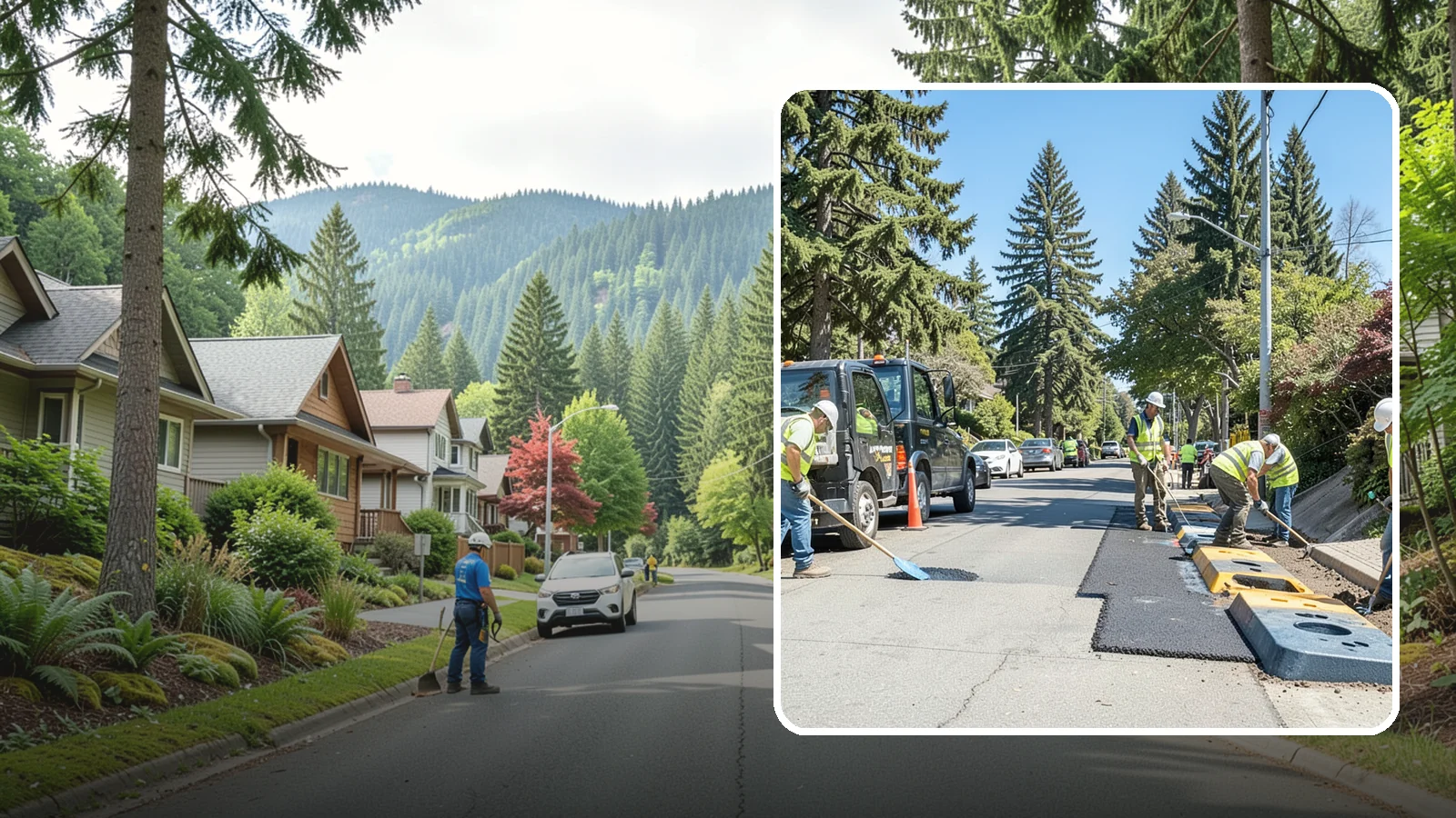 Speed Hump Construction in Darrington, Snohomish County, WA - Asphalt speed humps and tables that calm traffic on residential streets and through park zones.