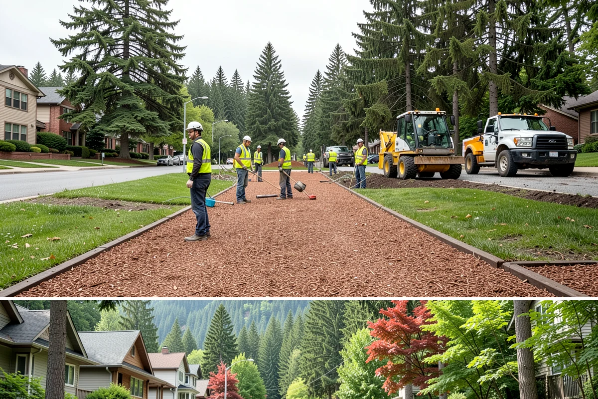 Speed Hump Construction in Darrington, Snohomish County, WA - Speed humps are placed in warm, dry weather so the asphalt compacts to the precise profile that calming performance depends on.