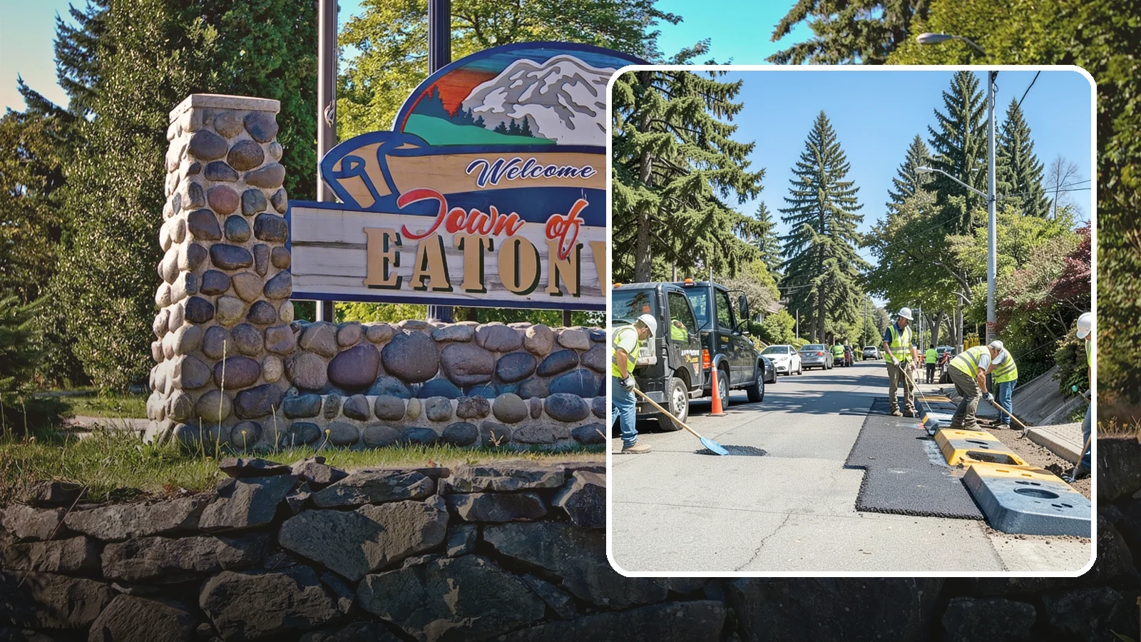 Speed Hump Construction in Eatonville, Pierce County, WA - Asphalt speed humps and tables that calm traffic on residential streets and through park zones.