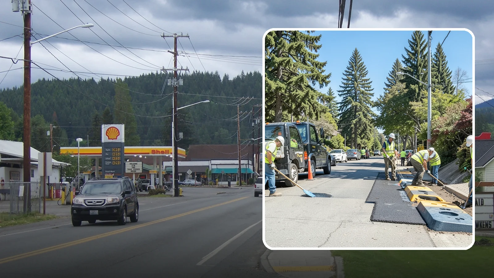 Speed Hump Construction in Granite Falls, Snohomish County, WA - Asphalt speed humps and tables that calm traffic on residential streets and through park zones.