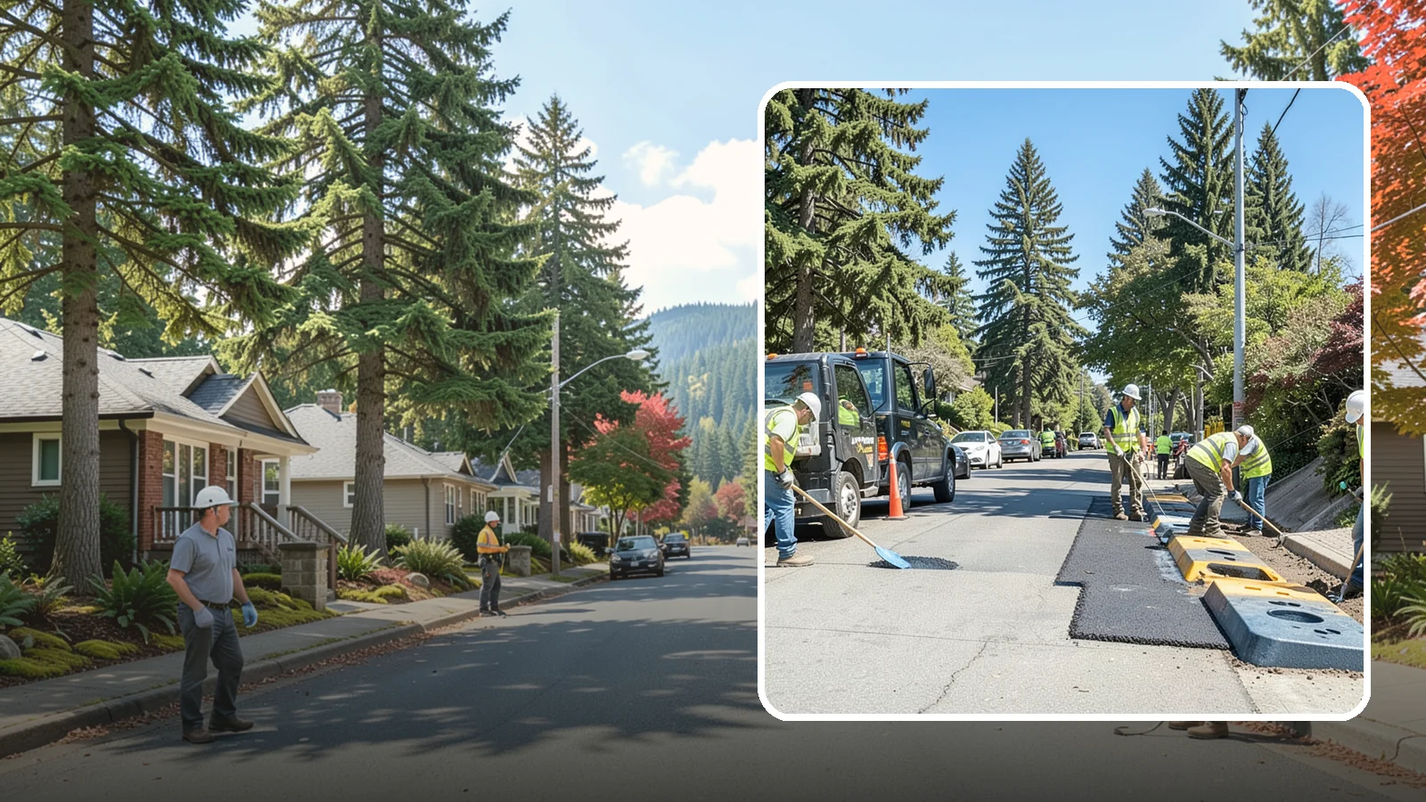 Speed Hump Construction in Hunts Point, King County, WA - Asphalt speed humps and tables that calm traffic on residential streets and through park zones.