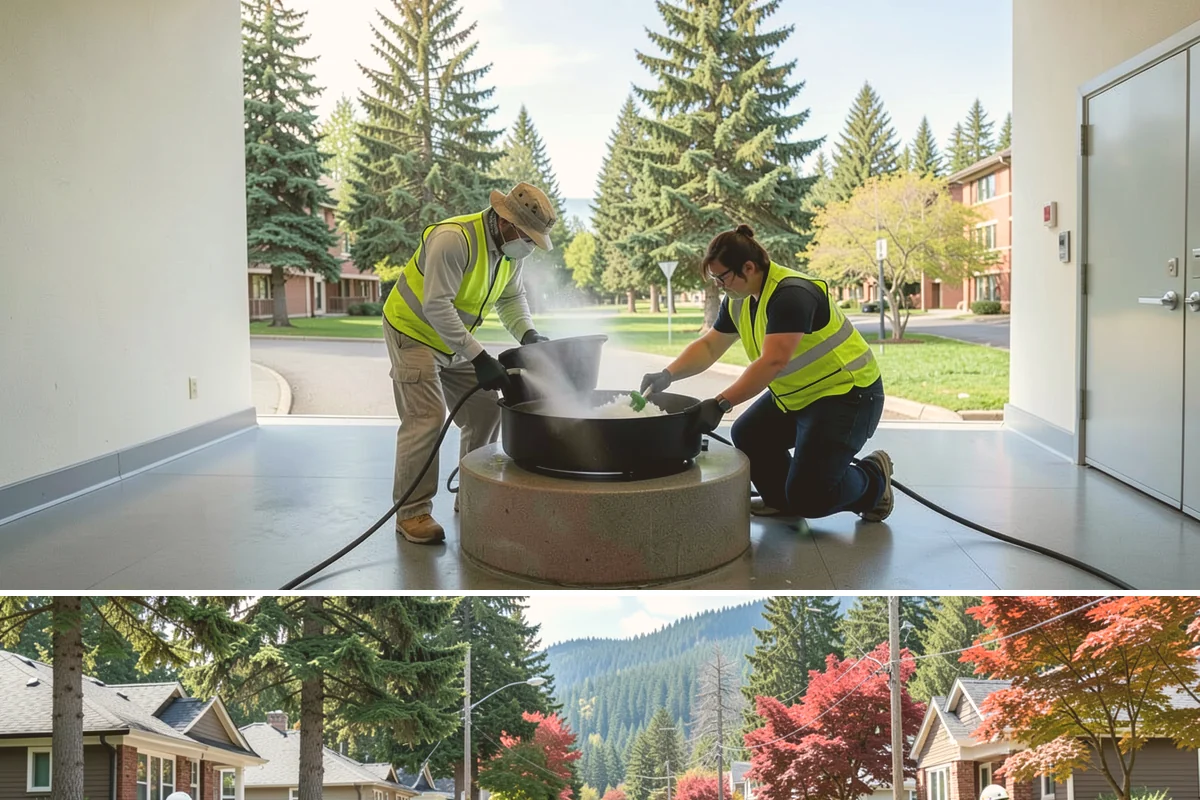 Speed Hump Construction in Hunts Point, King County, WA - Speed humps are placed in warm, dry weather so the asphalt compacts to the precise profile that calming performance depends on.