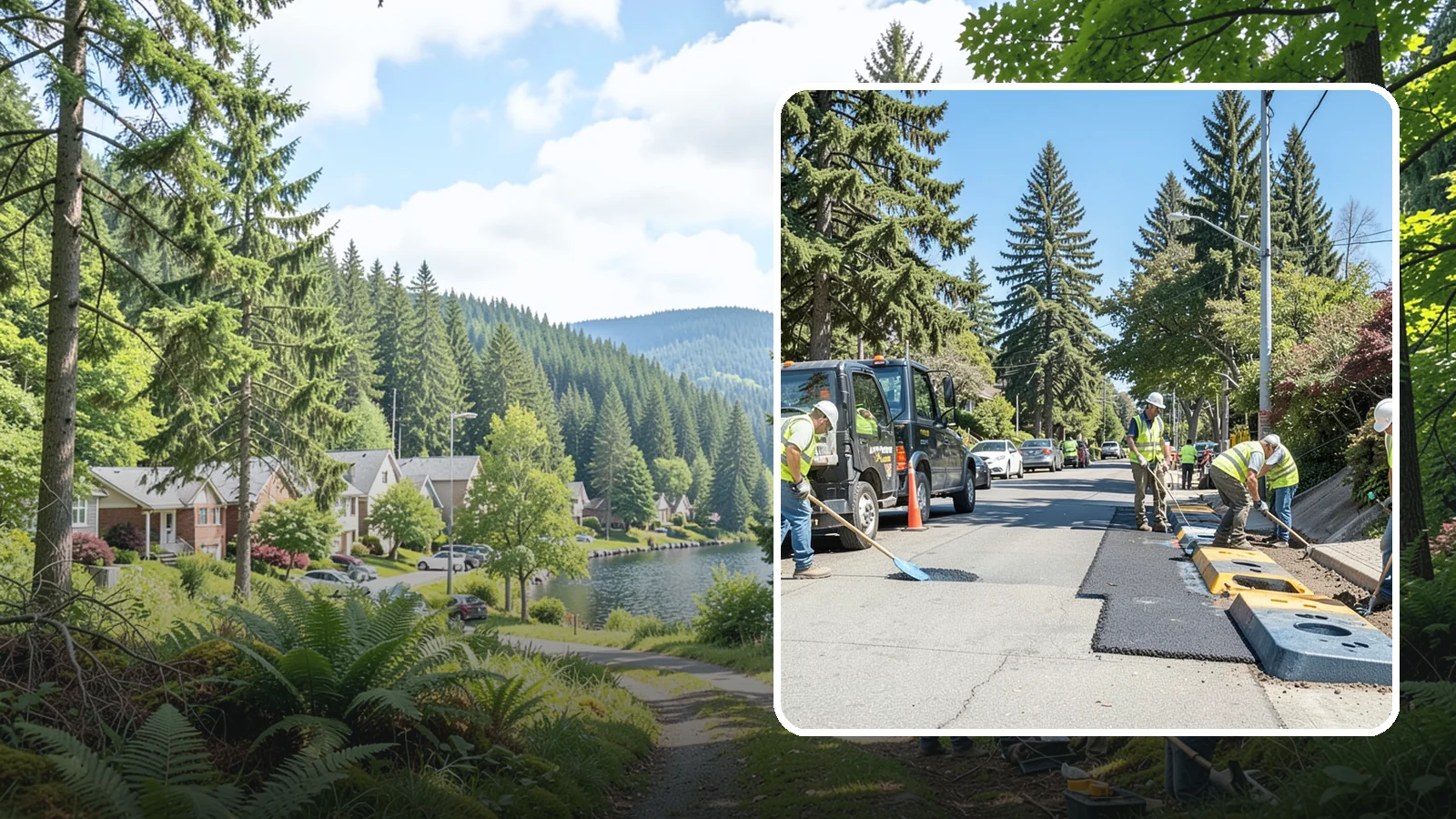 Speed Hump Construction in Lake Forest Park, King County, WA - Asphalt speed humps and tables that calm traffic on residential streets and through park zones.