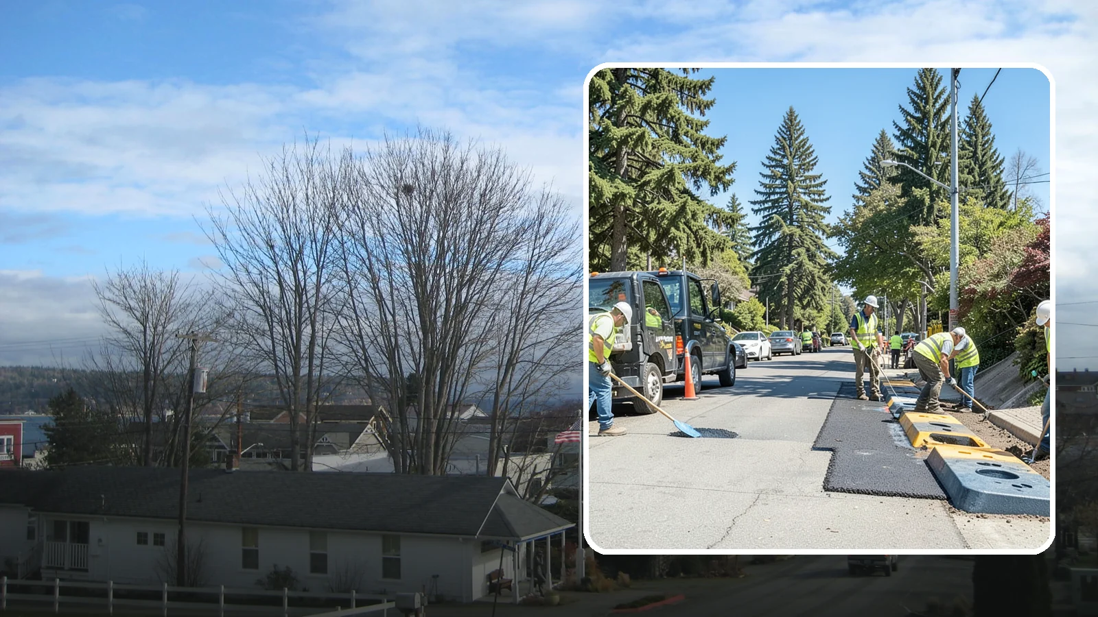 Speed Hump Construction in Langley, Island County, WA - Asphalt speed humps and tables that calm traffic on residential streets and through park zones.