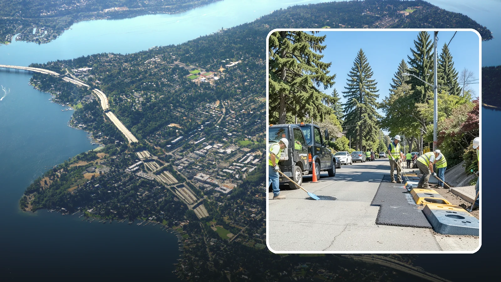 Speed Hump Construction in Mercer Island, King County, WA - Asphalt speed humps and tables that calm traffic on residential streets and through park zones.