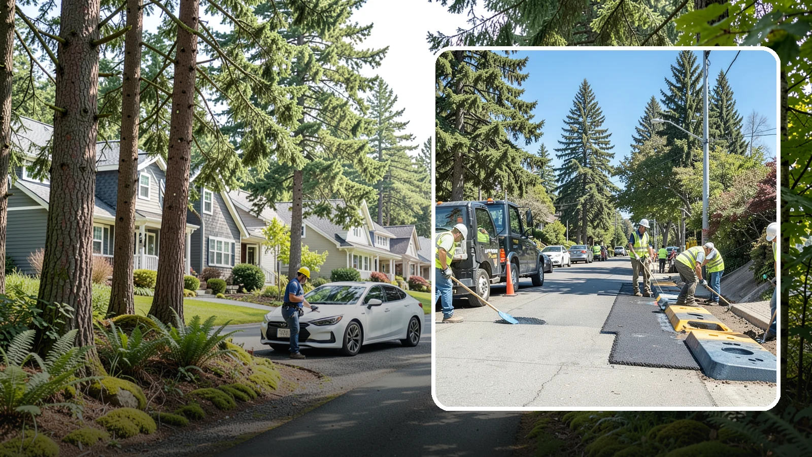 Speed Hump Construction in Normandy Park, King County, WA - Asphalt speed humps and tables that calm traffic on residential streets and through park zones.