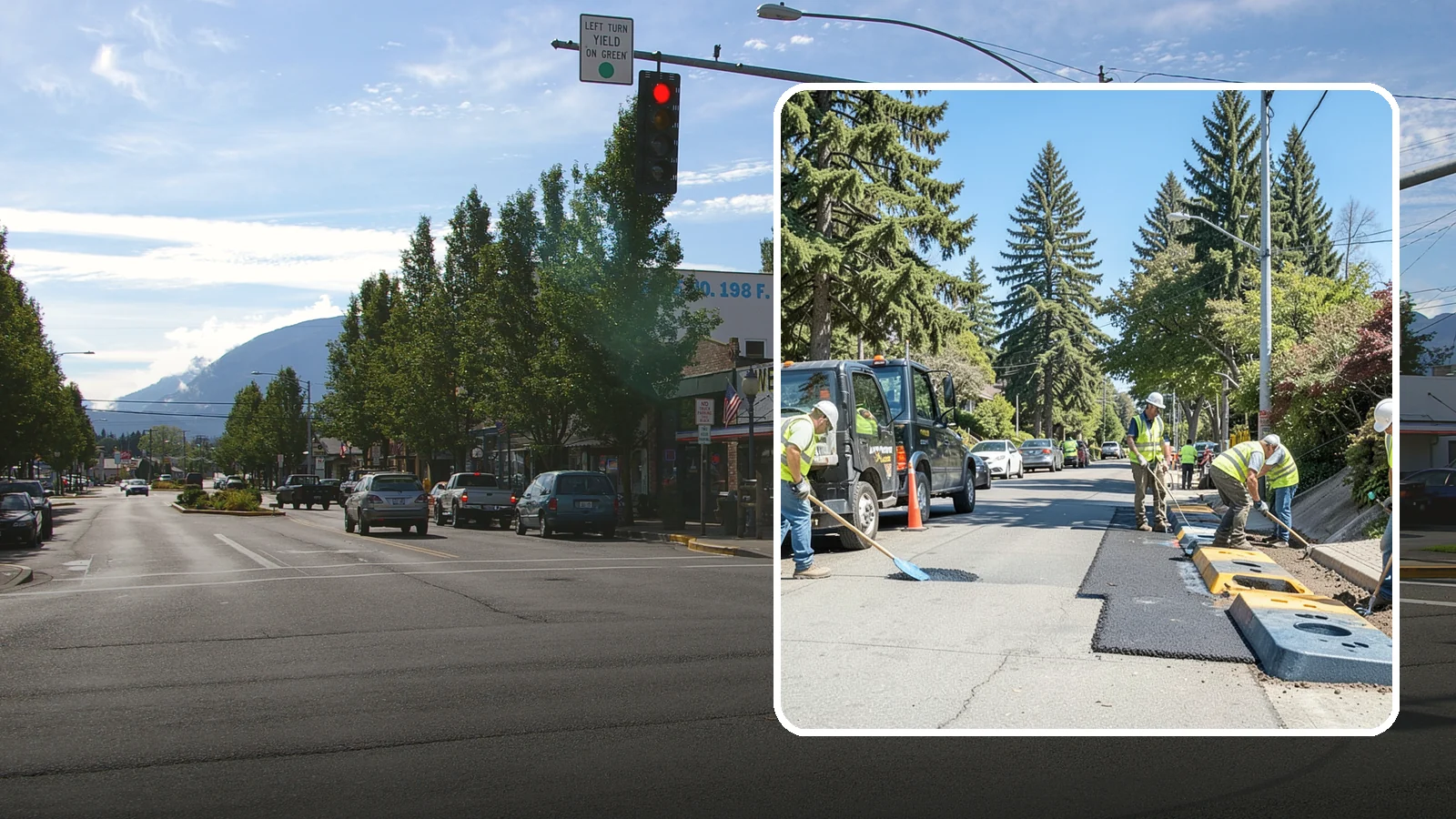 Speed Hump Construction in North Bend, King County, WA - Asphalt speed humps and tables that calm traffic on residential streets and through park zones.