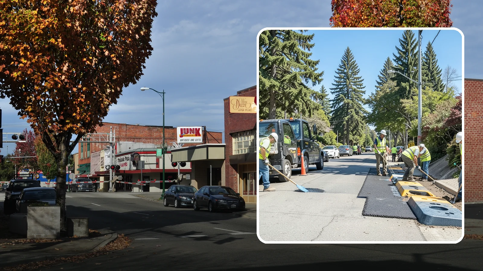 Speed Hump Construction in Puyallup, Pierce County, WA - Asphalt speed humps and tables that calm traffic on residential streets and through park zones.