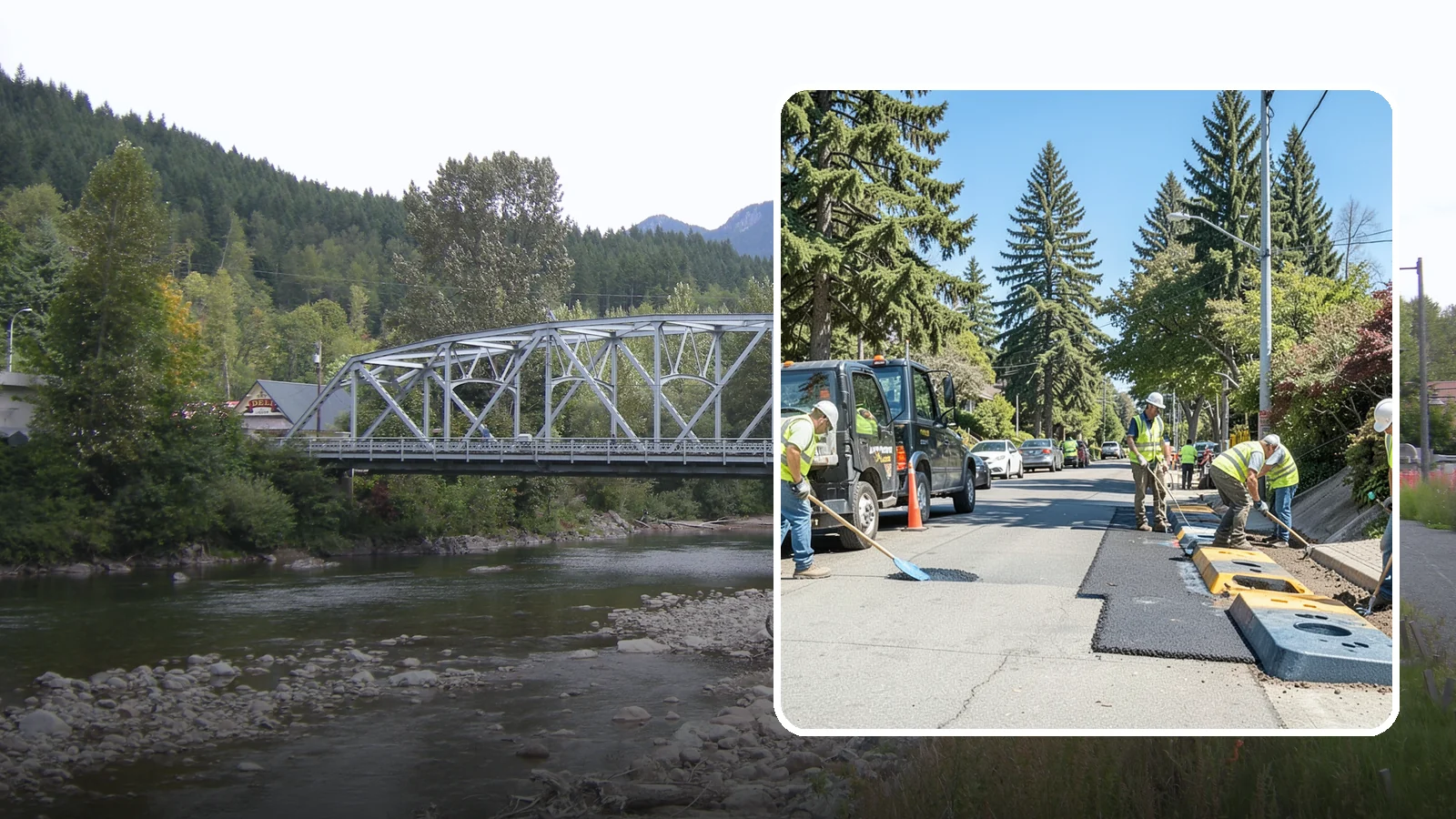 Speed Hump Construction in Skykomish, King County, WA - Asphalt speed humps and tables that calm traffic on residential streets and through park zones.