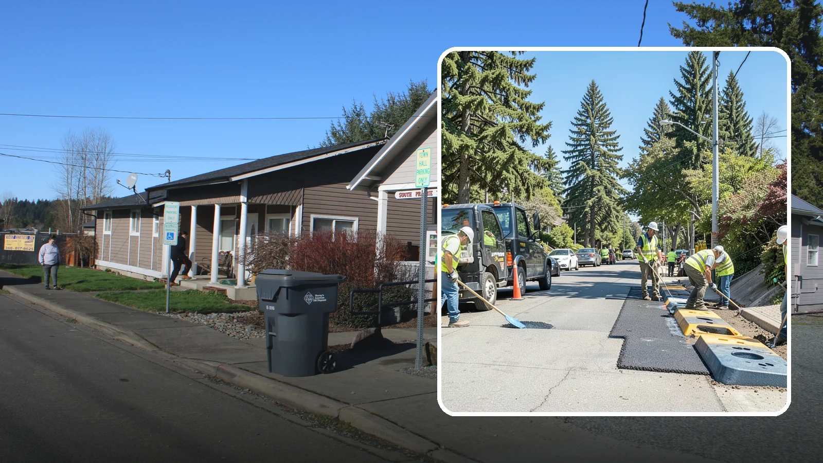 Speed Hump Construction in South Prairie, Pierce County, WA - Asphalt speed humps and tables that calm traffic on residential streets and through park zones.