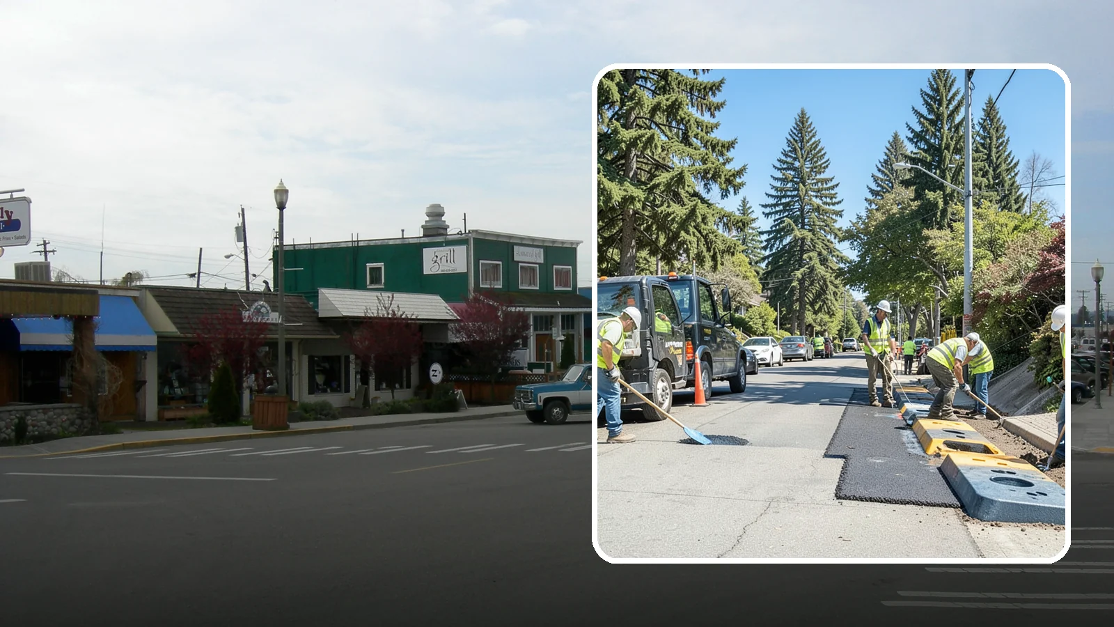 Speed Hump Construction in Stanwood, Snohomish County, WA - Asphalt speed humps and tables that calm traffic on residential streets and through park zones.