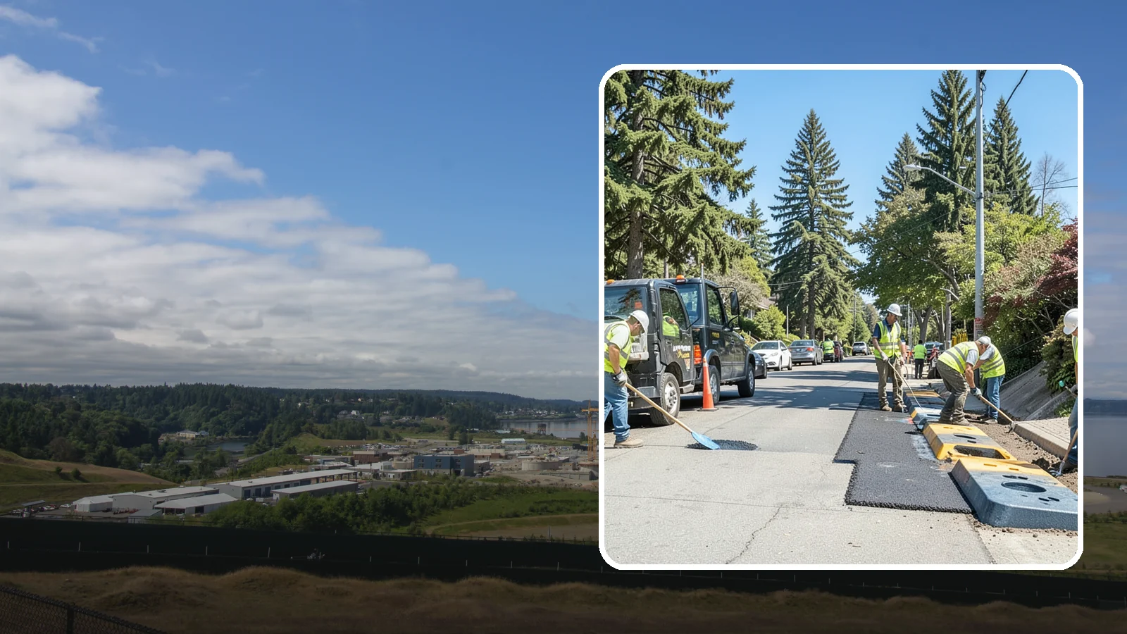 Speed Hump Construction in University Place, Pierce County, WA - Asphalt speed humps and tables that calm traffic on residential streets and through park zones.