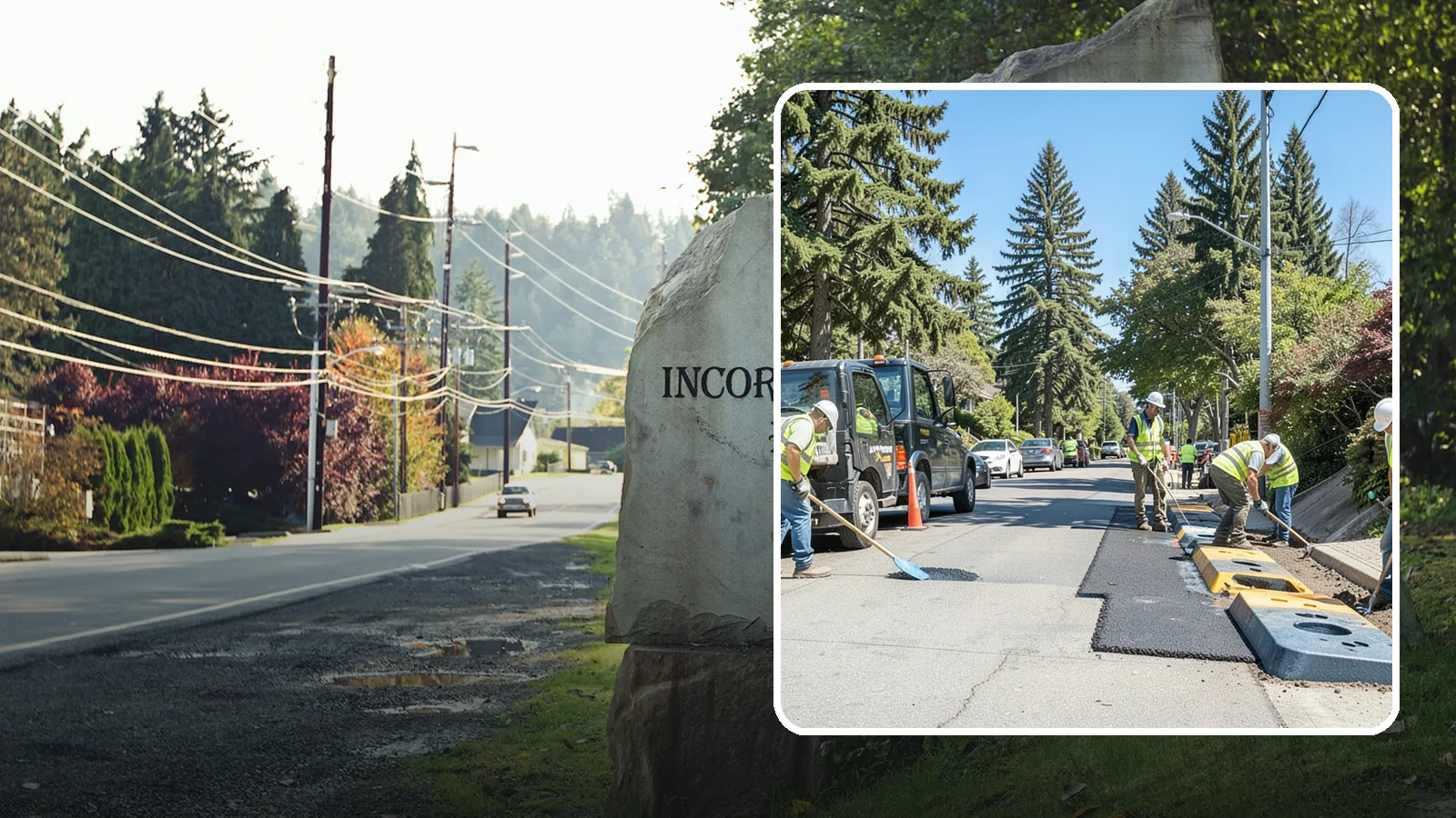 Speed Hump Construction in Wilkeson, Pierce County, WA - Asphalt speed humps and tables that calm traffic on residential streets and through park zones.