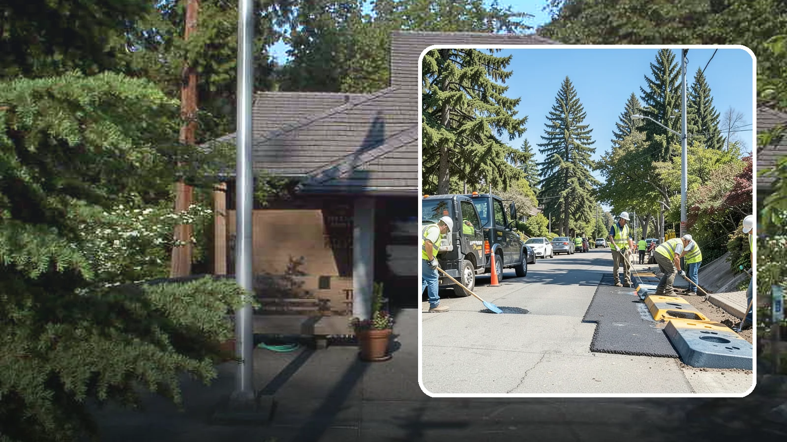 Speed Hump Construction in Yarrow Point, King County, WA - Asphalt speed humps and tables that calm traffic on residential streets and through park zones.