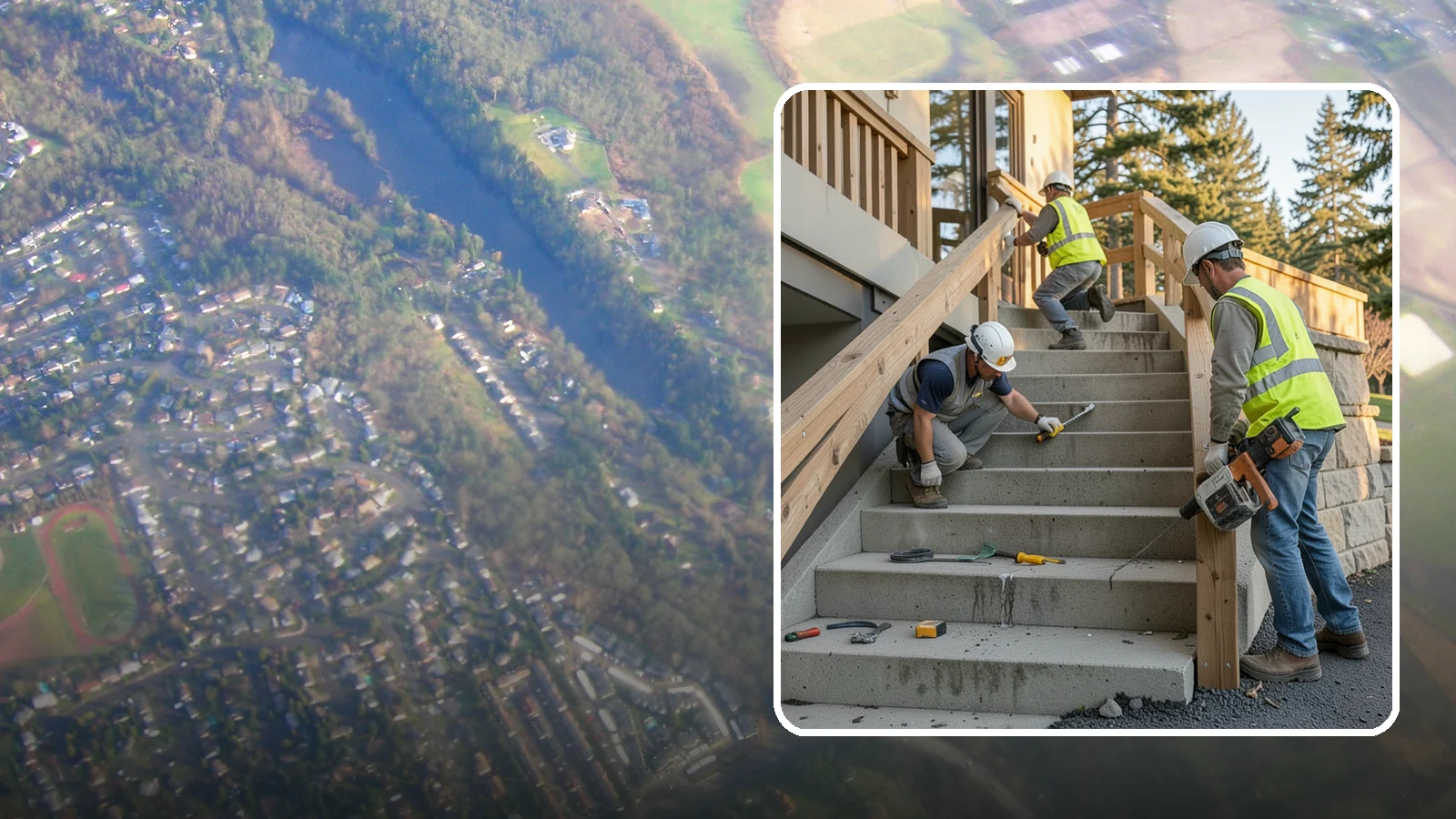 Stair Repairs in Algona, King County, WA - We repair public concrete, timber, and stone stairs to restore safe, uniform, code-compliant treads.