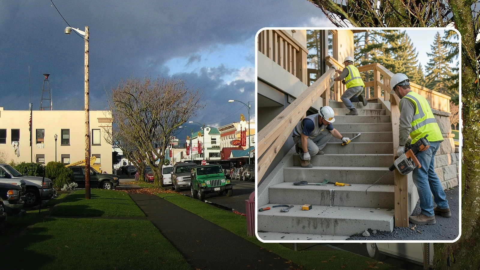 Stair Repairs in Arlington, Snohomish County, WA - We repair public concrete, timber, and stone stairs to restore safe, uniform, code-compliant treads.