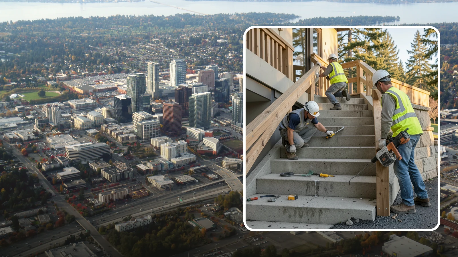 Stair Repairs in Bellevue, King County, WA - We repair public concrete, timber, and stone stairs to restore safe, uniform, code-compliant treads.