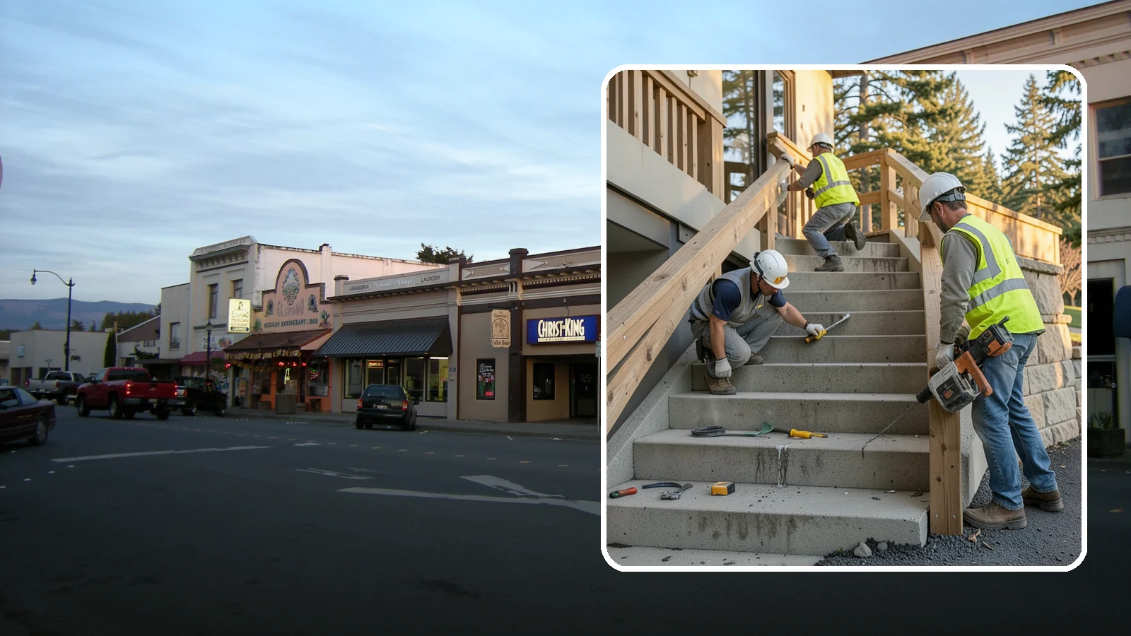 Stair Repairs in Burlington, Skagit County, WA - We repair public concrete, timber, and stone stairs to restore safe, uniform, code-compliant treads.