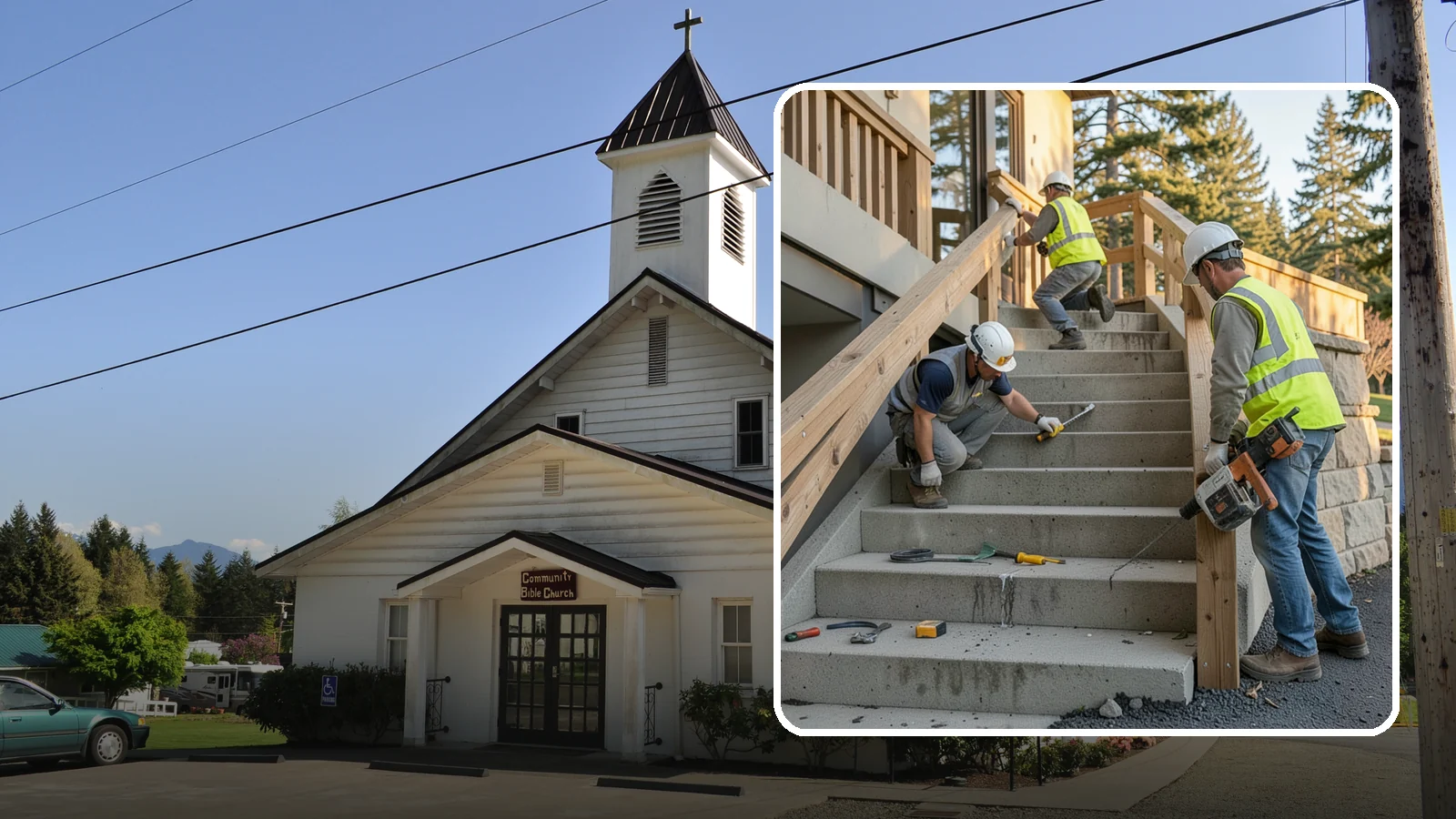 Stair Repairs in Concrete, Skagit County, WA - We repair public concrete, timber, and stone stairs to restore safe, uniform, code-compliant treads.